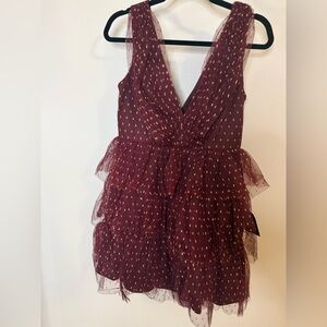 Lulu's Maroon Dress with Gold Dots